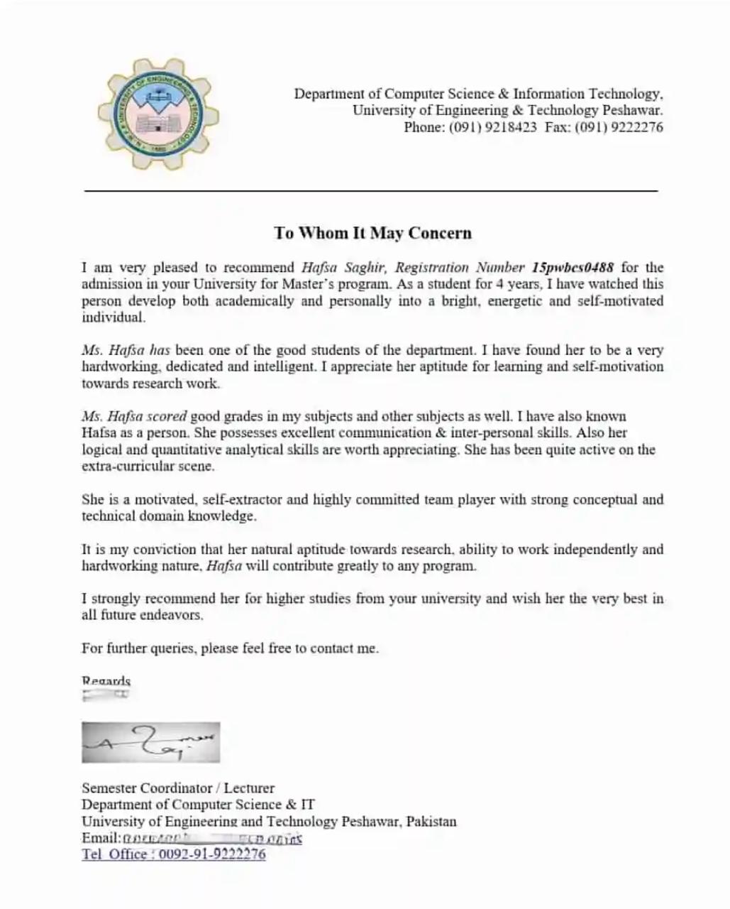Recommendation Letter for a Scholarship